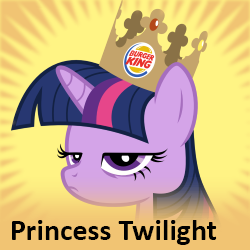 Size: 250x250 | Tagged: safe, twilight sparkle, alicorn, pony, derpibooru, g4, burger king, burger king crown, crown, female, mare, meta, solo, spoilered image joke, twilight sparkle (alicorn), unamused