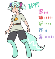 Size: 753x815 | Tagged: source needed, useless source url, safe, artist:moronsonofboron, oc, oc only, oc:hope, satyr, clothes, parent:lyra heartstrings, solo, stats