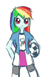 Size: 379x565 | Tagged: safe, artist:celerypony, rainbow dash, equestria girls, g4, clothes, female, football, shorts, solo