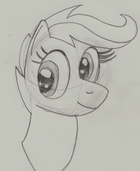 Size: 1205x1479 | Tagged: safe, artist:itsthinking, scootaloo, g4, monochrome, sketch, traditional art
