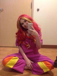 Size: 540x720 | Tagged: safe, artist:lochlan o'neil, sunset shimmer, human, equestria girls, g4, my little pony equestria girls: rainbow rocks, clothes, cosplay, irl, irl human, pajamas, photo