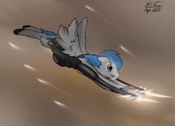 Size: 1280x920 | Tagged: safe, artist:the-furry-railfan, oc, oc only, oc:featherweight, pegasus, pony, fallout equestria, fallout equestria: occupational hazards, autocannon, bullet, dive, gun, solo