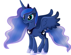 Size: 3845x3000 | Tagged: safe, artist:theshadowstone, princess luna, alicorn, pony, g4, female, high res, horn, simple background, smiling, solo, spread wings, transparent background, vector, wings