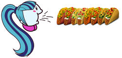 Size: 1220x576 | Tagged: safe, sonata dusk, puffball, equestria girls, g4, my little pony equestria girls: rainbow rocks, female, kirby, kirby (series), kirbyfied, simple background, solo, sonataco, species swap, taco, that girl sure loves tacos, that siren sure does love tacos