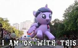 Size: 678x424 | Tagged: safe, twilight sparkle, alicorn, pony, g4, chile, female, i'm okay with this, image macro, irl, mare, meme, parade, parade balloon, photo, twilight sparkle (alicorn)