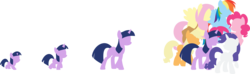 Size: 2352x693 | Tagged: safe, artist:arvaus, applejack, fluttershy, pinkie pie, rainbow dash, rarity, twilight sparkle, g4, filly, floating, foal, mane six, minimalist, open mouth, pronking, walking