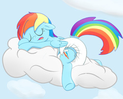 Size: 1909x1543 | Tagged: safe, rainbow dash, g4, cloud, cloudy, diaper, diaper edit, female, non-baby in diaper, poofy diaper, sleeping, solo