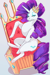 Size: 2452x3669 | Tagged: safe, artist:riipause, rarity, g4, crown, female, high res, solo, throne