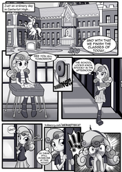 Size: 1240x1748 | Tagged: safe, artist:anibaruthecat, sweetie belle, comic:after classes, equestria girls, g4, after classes, black and white, book, canterlot high, comic, desk, grayscale, lockers, monochrome