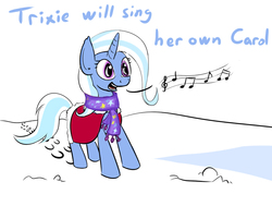 Size: 806x608 | Tagged: safe, artist:firenhooves, trixie, pony, unicorn, g4, caroling, clothes, female, mare, newbie artist training grounds, scarf, snow, solo