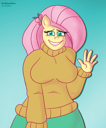 Size: 5000x6000 | Tagged: safe, artist:scobionicle99, fluttershy, anthro, g4, absurd resolution, breasts, busty fluttershy, clothes, female, solo, sweatershy