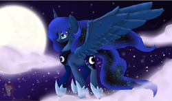 Size: 1095x644 | Tagged: safe, artist:myralilth, artist:twinklesparklalicorn, princess luna, g4, collaboration, female, moon, solo, spread wings