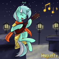 Size: 1000x1000 | Tagged: safe, artist:thattagen, lyra heartstrings, g4, clothes, female, mandolin, music, musical instrument, solo