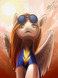 Size: 768x1024 | Tagged: safe, artist:lolperson99, oc, oc only, goggles, looking at you, looking down, solo, spread wings, wonderbolts uniform