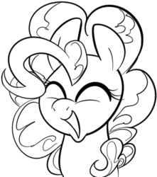 Size: 562x637 | Tagged: safe, artist:dotkwa, pinkie pie, g4, eyes closed, female, grayscale, happy, monochrome, open mouth, sketch, solo
