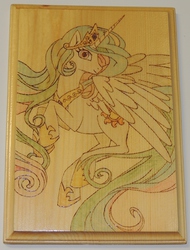 Size: 2131x2802 | Tagged: safe, artist:katiramoon, artist:rekibob, princess celestia, g4, craft, female, high res, pyrography, solo