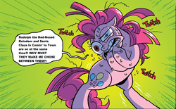 Size: 1252x774 | Tagged: safe, pinkie pie, g4, spoiler:comic, hoof biting, nightmare fuel, rudolph the red nosed reindeer, santa claus is comin' to town
