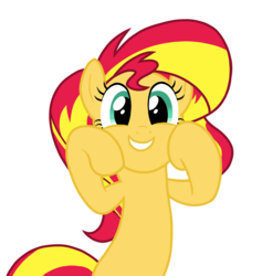 Size: 1280x1348 | Tagged: safe, artist:zat, sunset shimmer, pony, unicorn, g4, bipedal, cute, excited, female, happy, open mouth, shimmerbetes, simple background, smiling, solo, transparent background, vector