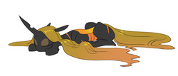Size: 1191x510 | Tagged: safe, artist:carnifex, oc, oc only, oc:ambrosia, changeling, changeling queen, changeling oc, changeling queen oc, eyes closed, female, prone, simple background, sleeping, solo, white background, yellow changeling