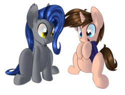 Size: 1024x780 | Tagged: safe, artist:january3rd, oc, oc only, oc:bernd, oc:ponder cloud, pegasus, pony, unicorn, belly button, clothes, cute, cutie art crusaders, hoodie, male, shirt lift, simple background, stallion, transparent background