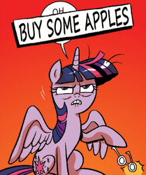 Size: 661x790 | Tagged: safe, artist:brenda hickey, edit, idw, twilight sparkle, alicorn, pony, friends forever #12, g4, my little pony: friends forever, spoiler:comic, buy some apples, female, mare, novelty censor, reaction image, twilight sparkle (alicorn)