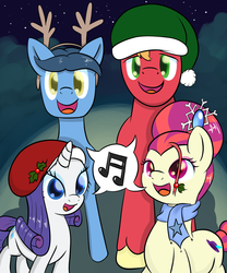 Size: 1250x1500 | Tagged: safe, artist:malwinters, big macintosh, rarity, toe-tapper, torch song, earth pony, pony, g4, caroling, group, male, ponytones, quartet, stallion