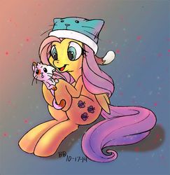 Size: 582x600 | Tagged: safe, artist:dfectivedvice, artist:firebird145, fluttershy, cat, g4, hat