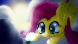 Size: 3200x1800 | Tagged: safe, artist:an-m, fluttershy, g4, female, flower, solo, winter