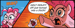 Size: 1297x485 | Tagged: safe, artist:brenda hickey, idw, pinkie pie, friends forever #12, g4, my little pony: friends forever, spoiler:comic, op is a duck (reaction image), reaction image