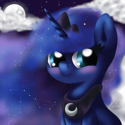 Size: 1266x1266 | Tagged: safe, princess luna, g4, adorable face, constellation, cute, female, filly, looking at you, lunabetes, solo, woona