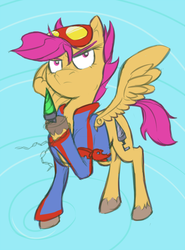 Size: 600x811 | Tagged: safe, artist:registered111, scootaloo, g4, alternate clothes, clothes, crossover, drill, female, goggles, rough sketch, simon, solo, tengen toppa gurren lagann, unshorn fetlocks