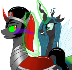 Size: 900x868 | Tagged: safe, artist:missitofu, king sombra, queen chrysalis, changeling, changeling queen, g4, christmas, hat, santa hat