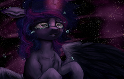 Size: 1144x730 | Tagged: safe, artist:colorlesscupcake, twilight sparkle, alicorn, pony, g4, crying, female, mare, sad, solo, the cosmos, twilight sparkle (alicorn)