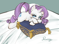 Size: 640x480 | Tagged: safe, artist:wan, rarity, g4, bed, female, pillow, solo