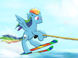 Size: 2400x1800 | Tagged: safe, artist:halflingpony, rainbow dash, pony, g4, female, solo, water skiing