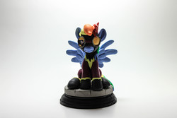 Size: 5184x3456 | Tagged: safe, artist:dustysculptures, rainbow dash, g4, clothes, costume, craft, goggles, irl, photo, sculpture, shadowbolt dash, shadowbolts costume, sitting, solo