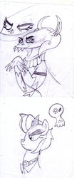 Size: 1024x2377 | Tagged: safe, artist:toon-n-crossover, ahuizotl, doctor caballeron, g4, ahuizota, doctor caballerona, miss zotl, rule 63, stupid sexy ahuizotl, traditional art