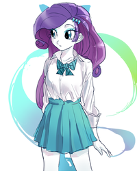 Size: 480x600 | Tagged: safe, artist:pan, rarity, equestria girls, g4, abstract background, bowtie, clothes, female, pixiv, pleated skirt, skirt, solo
