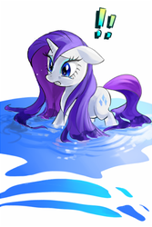 Size: 300x450 | Tagged: safe, artist:pan, rarity, pony, g4, exclamation point, female, pixiv, solo, water, wet, wet mane, wet mane rarity