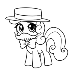 Size: 500x500 | Tagged: safe, artist:madmax, sweetie belle, g4, bowtie, female, hat, monochrome, moustache, solo