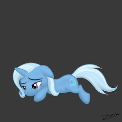 Size: 1024x1024 | Tagged: safe, artist:zonra, trixie, pony, g4, crying, female, gray background, mare, sad, simple background, solo