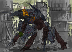 Size: 3414x2459 | Tagged: safe, artist:blatantpotato, roseluck, human, g4, giant robot, high res, mecha