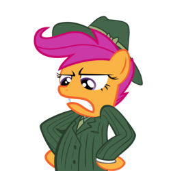 Size: 6000x6000 | Tagged: safe, artist:fluffytuli, scootaloo, g4, absurd resolution, angry, clothes, hat, mafia, suit