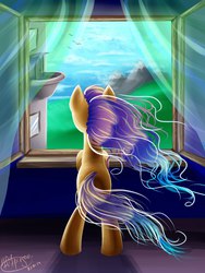 Size: 768x1024 | Tagged: safe, artist:lolperson99, oc, oc only, solo, wind, window