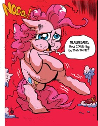 Size: 1135x1466 | Tagged: safe, artist:brendahickey, idw, pinkie pie, friends forever, g4, spoiler:comic, spoiler:comicff12, beauregard, belly, bloated, chubby, comic, pain, puffy cheeks, tummy ache, wat