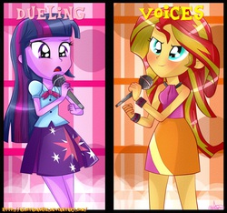 Size: 2700x2528 | Tagged: safe, artist:vixelzf, sunset shimmer, twilight sparkle, equestria girls, g4, my little pony equestria girls: rainbow rocks, clothes, duo, duo female, female, high res, skirt, sleeveless, sunset shimmer's skirt, twilight sparkle (alicorn), twilight sparkle's skirt