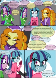 Size: 759x1053 | Tagged: safe, artist:queentigrel, adagio dazzle, aria blaze, sonata dusk, equestria girls, g4, a dazzling winter, comic, psychonata dusk, running makeup, yandere