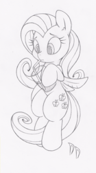 Size: 447x800 | Tagged: safe, artist:dfectivedvice, fluttershy, g4, drinking, female, grayscale, monochrome, solo, traditional art