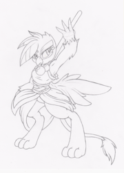 Size: 577x800 | Tagged: safe, artist:dfectivedvice, gilda, griffon, anthro, g4, grayscale, monk, monochrome, traditional art