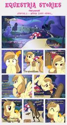Size: 1800x3342 | Tagged: safe, artist:estories, oc, oc only, oc:alice goldenfeather, oc:comet, firefly (insect), insect, pegasus, phoenix, pony, comic:find yourself, g4, alternate hairstyle, bag, comic, door, mushroom, saddle bag, tree